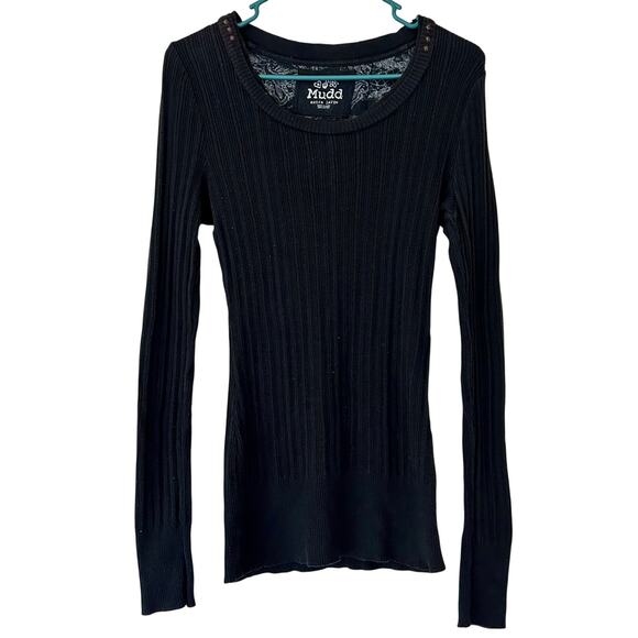 Mudd Sweaters - Vintage Mudd ribbed light weight long fitted tunic sweater Y2K gothic grunge XL